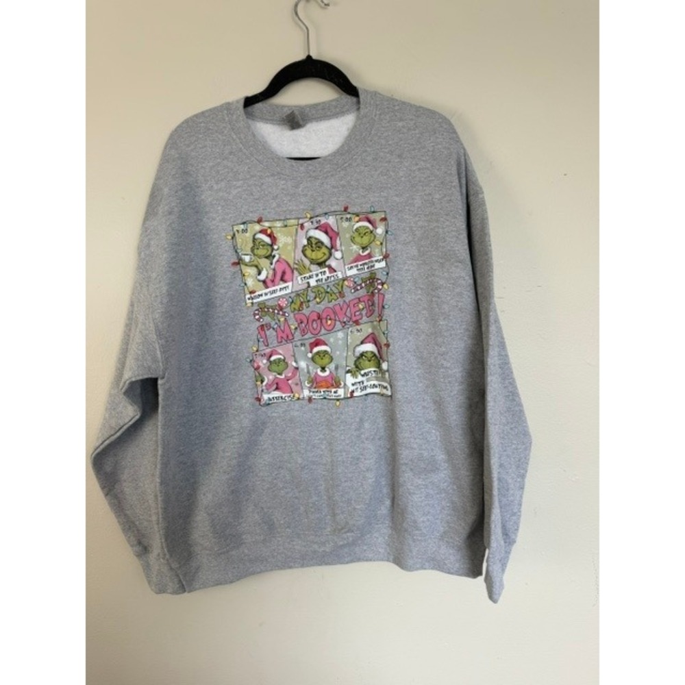 Gildan The Grinch My Day Im Booked Christmas Sweatshirt Gray XL Holiday Graphic